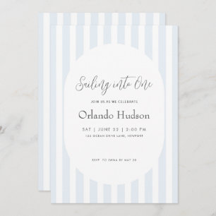 Modern Minimal Blue Stripe First Birthday Invitation
