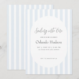 Modern Minimal Blue Stripe First Birthday Invitation
