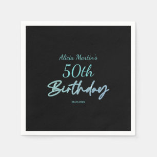 Modern & Minimal Blue Typography Black Birthday Napkin