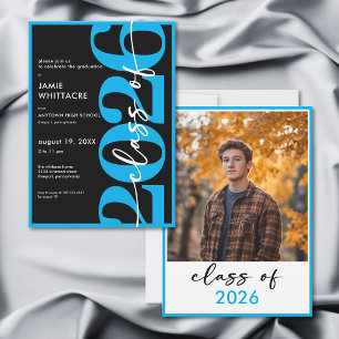 Modern Minimal Blue Typography Graduation Party Invitation