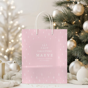 modern minimal blush pink first Christmas  Medium Gift Bag