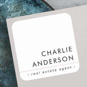Modern minimal blush pink line white professional square sticker
