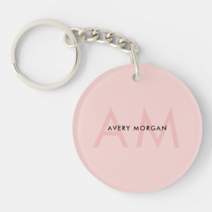 Modern Minimal Blush Pink Monogram Initials Key Ring
