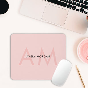 Modern Minimal Blush Pink Monogram Initials Mouse Pad