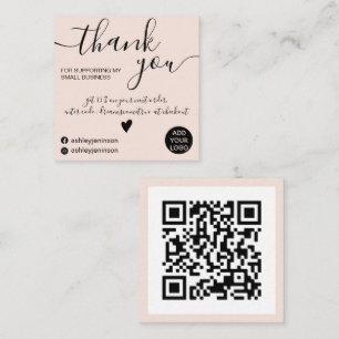 Modern minimal blush pink order thank you qr code square business card