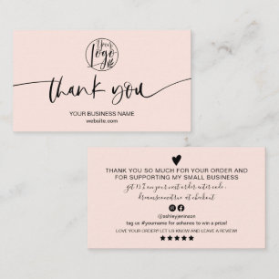 Modern minimal blush pink script order thank you business card