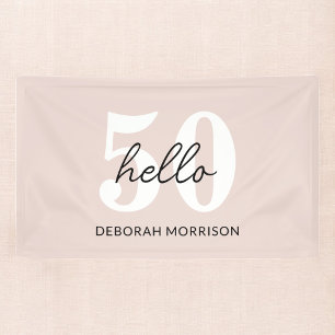 Modern Minimal Blush Pink Typography 50th birthday Banner