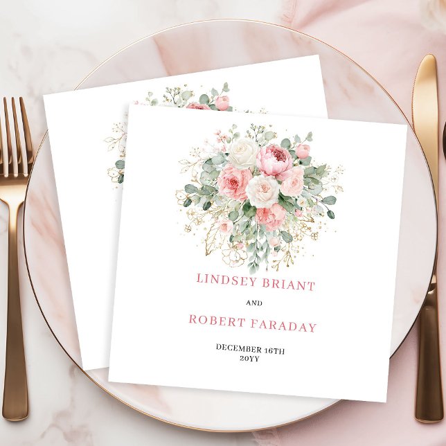 Modern Minimal Blush Roses Gold Wedding Napkins (Modern Minimal Blush Roses Gold Wedding Napkins)