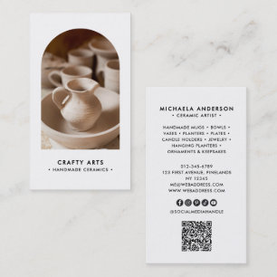 Modern Minimal Boho Arch Photo QR Code & Socials Business Card
