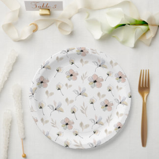 Modern Minimal Boho Floral Design Paper Plates