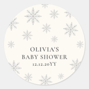 Modern Minimal Boho Winter Snowflake Baby Shower Classic Round Sticker