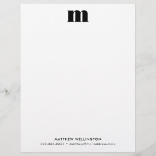 Modern Minimal Bold Black White Custom Monogram Custom Letterhead
