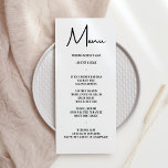 Modern Minimal Bold Calligraphy Wedding Dinner Menu<br><div class="desc">This modern minimalist wedding menu card features bold calligraphy and a simple font for your wedding menu on white background on the front and a black solid backer. Perfect for a modern yet classic wedding or other event, wedding with a black and white colour theme or elegant wedding. On the...</div>