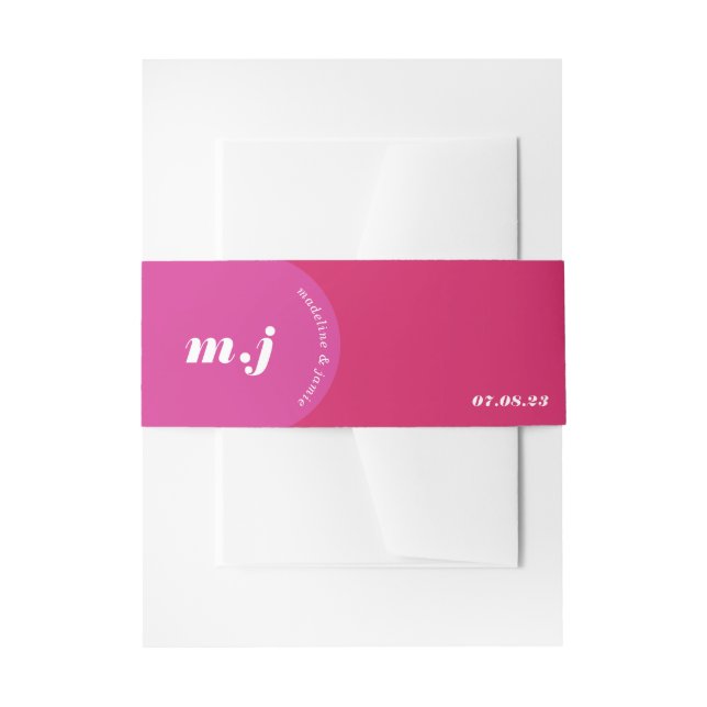 Modern Minimal Bold Pink Retro Arch Bold Monogram Invitation Belly Band (Front Example)