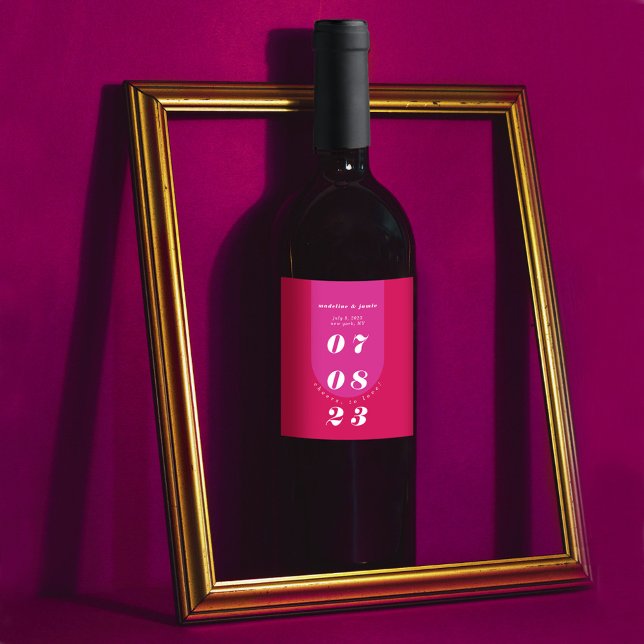 Modern Minimal Bold Pink Retro Arch Bold Wine Label (Creator Uploaded)