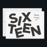 Modern minimal bold typography 16th birthday invitation<br><div class="desc">Modern minimal bold typography 16th birthday black and white party invitation.</div>