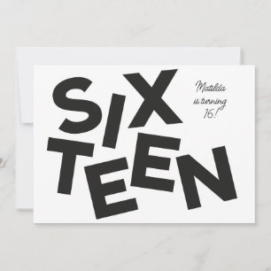Modern minimal bold typography 16th birthday invitation