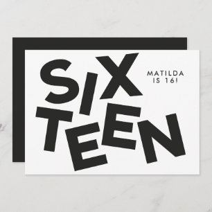 Modern minimal bold typography 16th birthday invitation