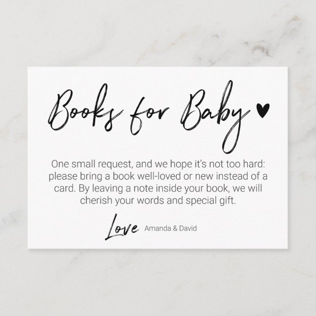 Modern & Minimal Books For Baby Black Brush Script Enclosure Card (Front)