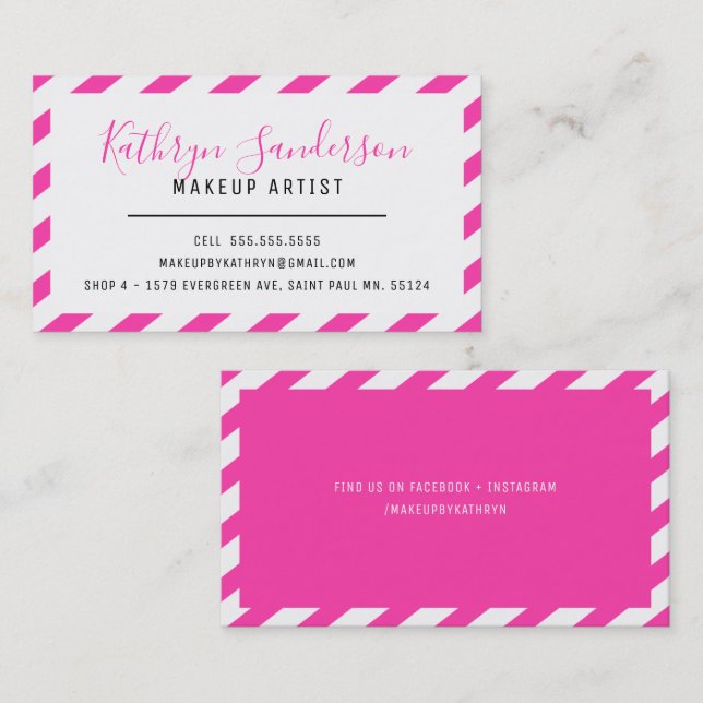 MODERN MINIMAL BORDER simple hot pink white Business Card (Front/Back)