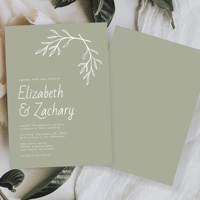 Modern Minimal Botanical Sage Green Wedding Invitation (Creator Uploaded)