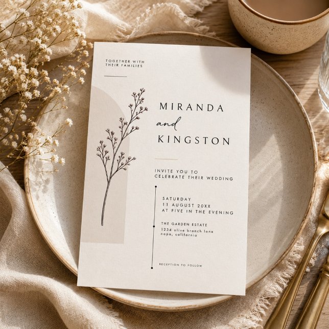 Modern Minimal Botanical Wedding Invitation (Creator Uploaded)