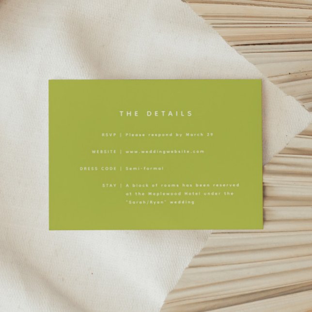 Modern Minimal Bright Green Wedding Details Enclosure Card (Creator Uploaded)