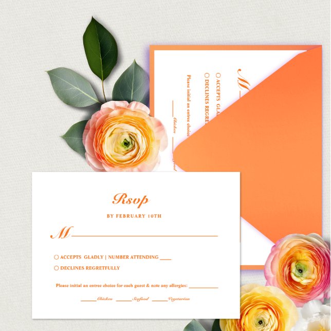 Modern Minimal Bright Orange Meal Choice Wedding RSVP Card (Creator Uploaded)