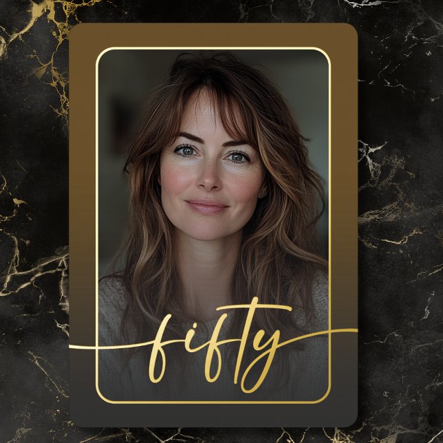 Modern Minimal Brown Photo Fiftieth Birthday (Modern Minimal Brown Photo Fiftieth Birthday Foil Invitation)