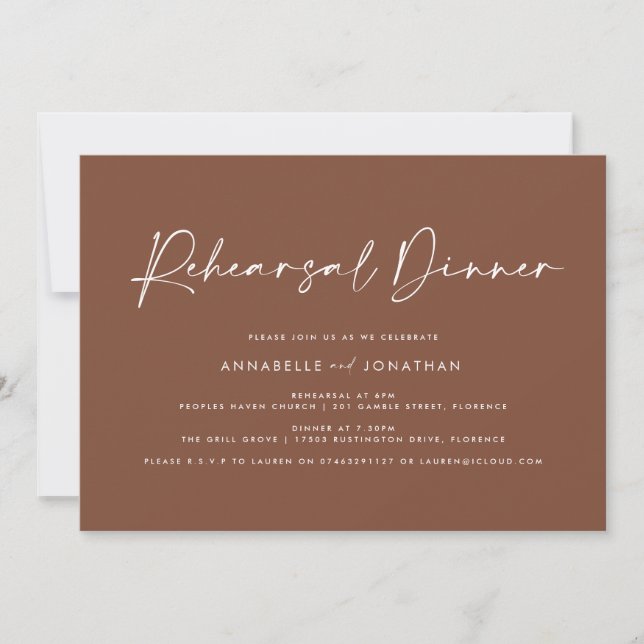 Modern Minimal brown Wedding Rehearsal Dinner Invitation (Front)