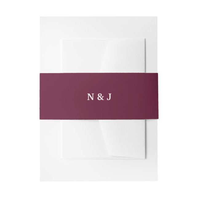 Modern minimal burgundy initials wedding invitation belly band (Front Example)
