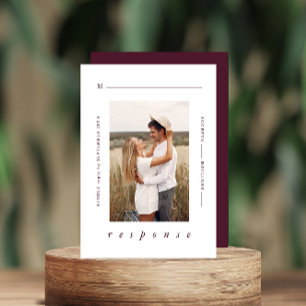 Modern Minimal Burgundy Photo Wedding RSVP Card