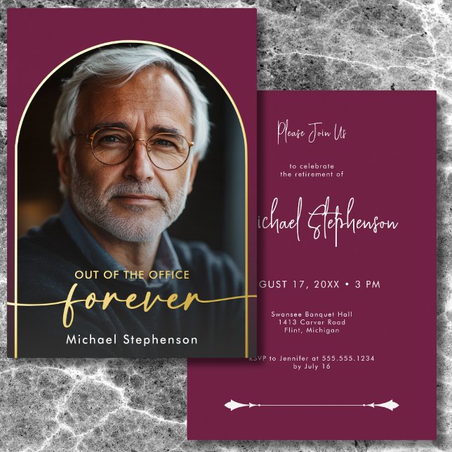 Modern Minimal Burgundy Retirement Party (Modern Minimal Burgundy Foil Retirement Party Foil Invitation)