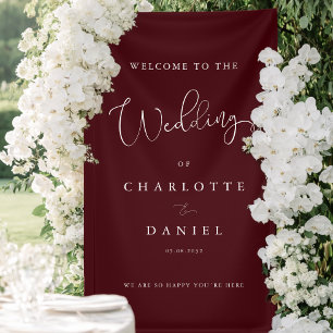 Modern Minimal Burgundy White Wedding Welcome Banner