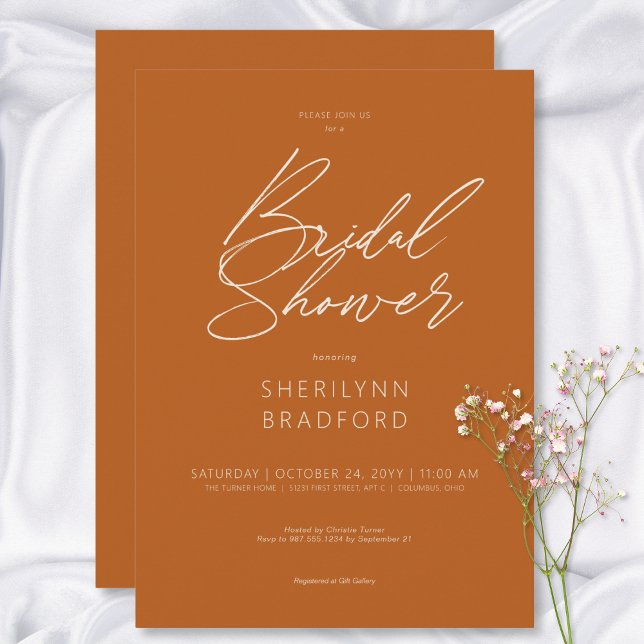 Modern Minimal Burnt Orange Bridal Shower Invitation (Modern Minimal Burnt Orange Bridal Shower Invitation)