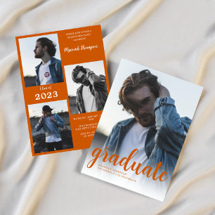 Modern Minimal Burnt Orange Photo Graduation Party Invitation