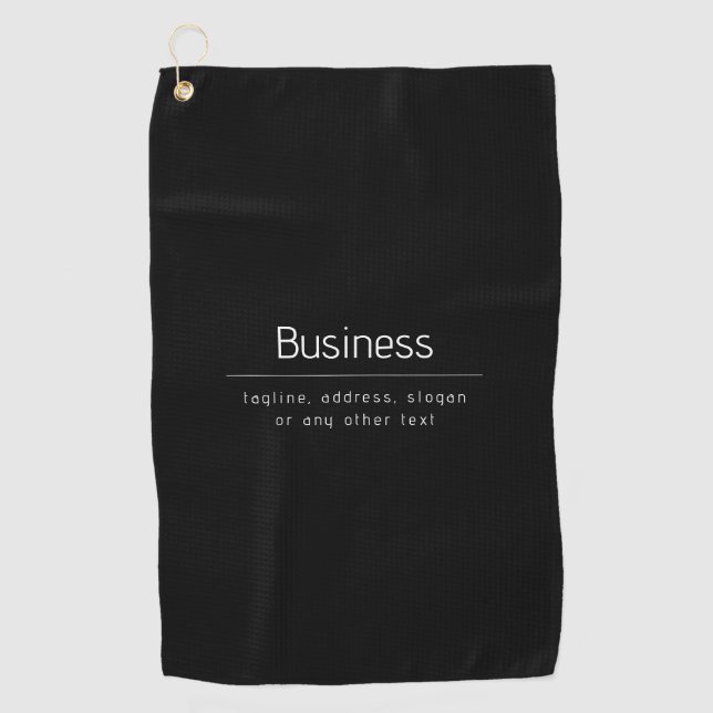 Modern Minimal Business Name & other Info | Black Golf Towel (Front)