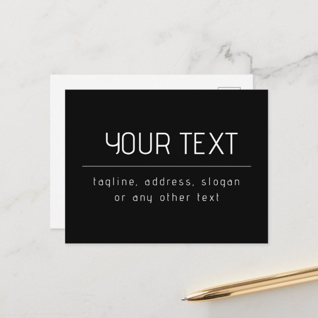 Modern Minimal Business Name & other Info | Black Postcard (Front/Back In Situ)