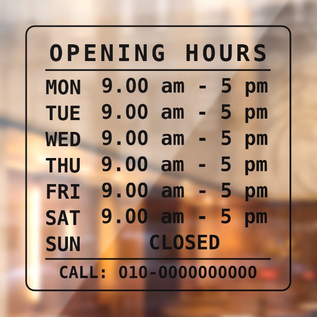Modern, Minimal Business Opening Time Hours Door (Sheet 2)