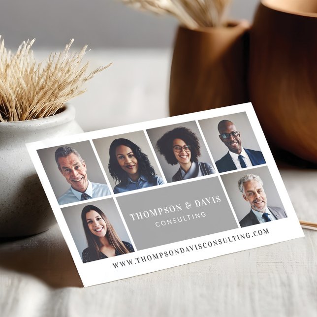 Modern & Minimal Business Team Members Photo Grid Business Card (Modern & Minimal Business Team Members Photo Grid Business Card)