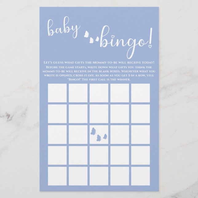 Modern Minimal Butterfly Calligraphy Baby Bingo (Front)