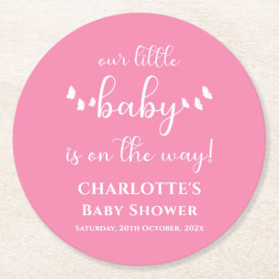 Modern Minimal Butterfly Calligraphy Baby Shower Round Paper Coaster