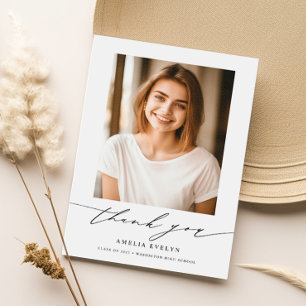 Modern Minimal Calligraphy 2023 Graduation Photo Thank You Card