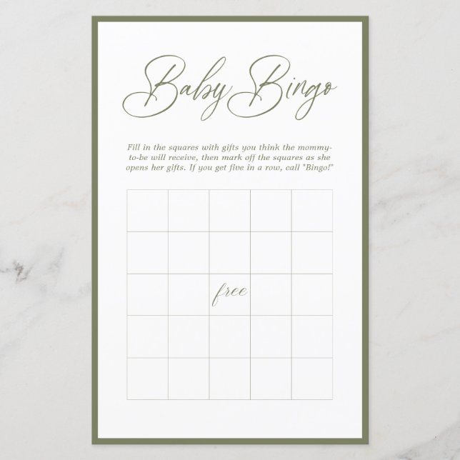 Modern Minimal Calligraphy | Baby Bingo (Front)