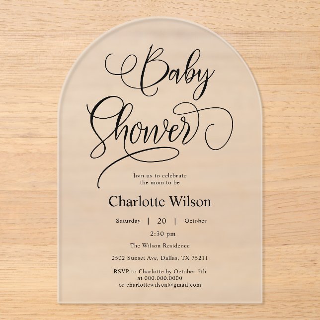 Modern Minimal Calligraphy Baby Girl Shower Acrylic Invitations (Front)