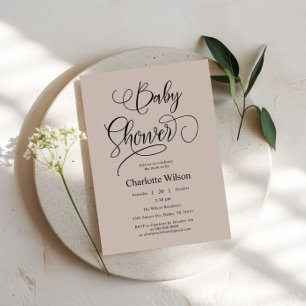 Modern Minimal Calligraphy Baby Girl Shower Invitation