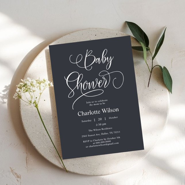 Modern Minimal Calligraphy Baby Girl Shower Invitation (Creator Uploaded)