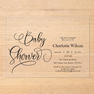 Modern Minimal Calligraphy Baby Shower Acrylic Invitations