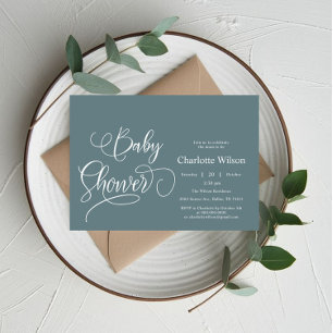 Modern Minimal Calligraphy Baby Shower Invitation