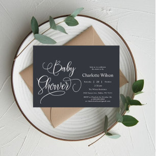 Modern Minimal Calligraphy Baby Shower Invitation